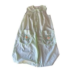 Vintage "The Comfort Coat" Embroidered Sleeveless Nightgown Medium Green & White